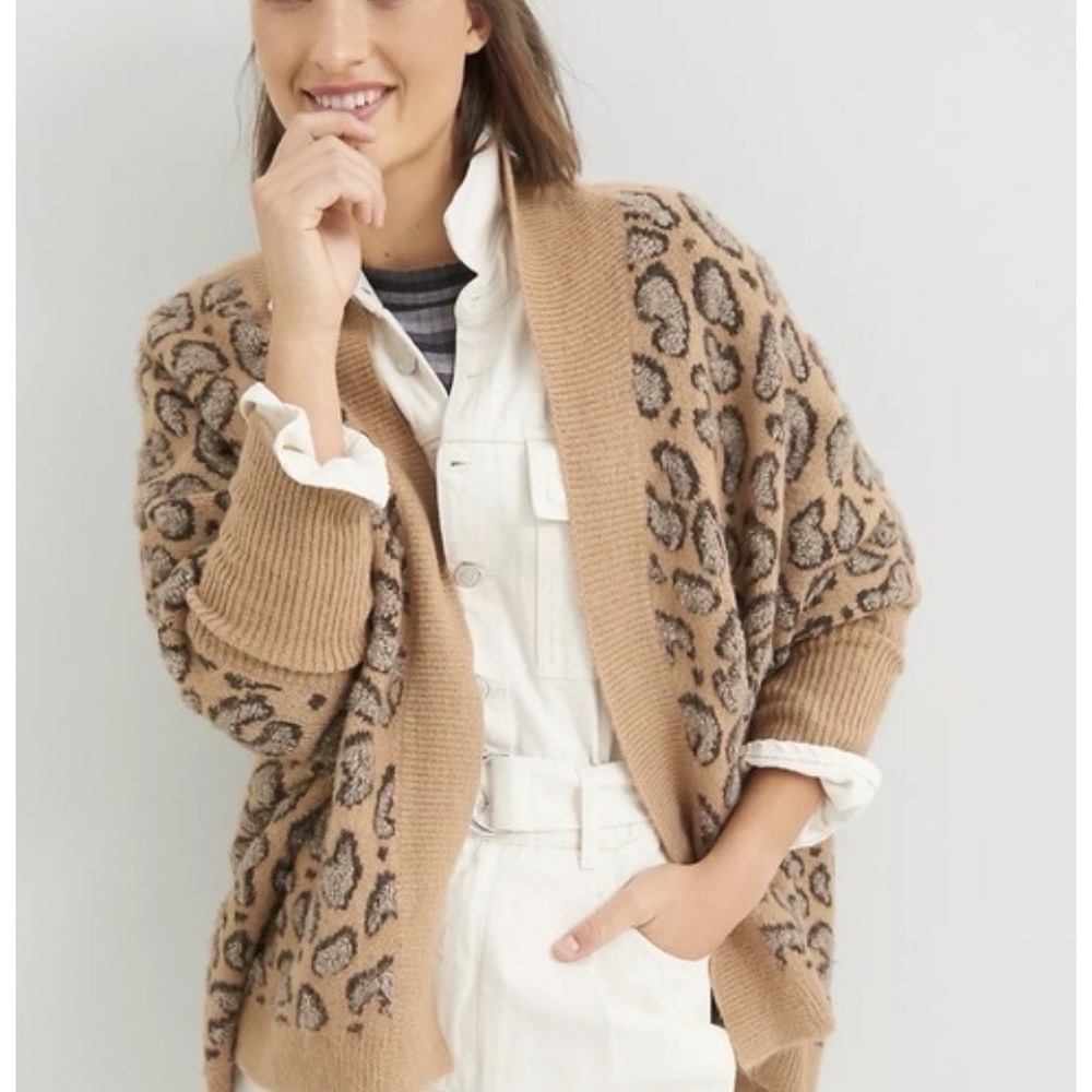 Anthropologie Akemi + Kin Hadley Knit Kimono Womens One Size Leopard Cardigan
